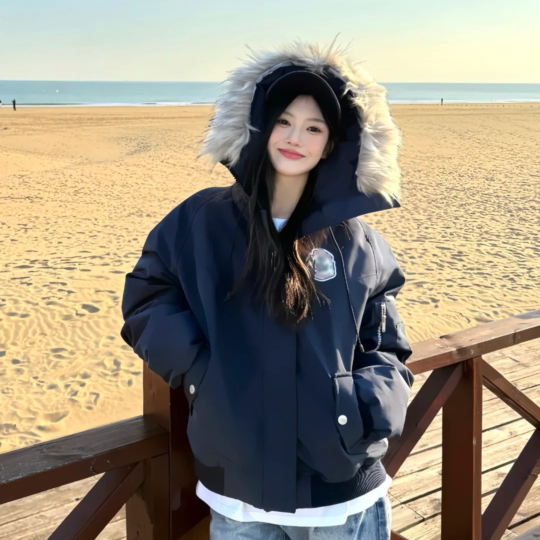 黄子弘凡同款NICEBAD原WORKSOUT连帽毛领派克羽绒棉服复古保暖