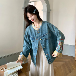 610P155 新款 K248 牛仔外套女2026年春季 复古国风绣花短款