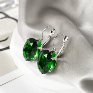 气质大水晶法国钩彩色耳扣 粉红锆石夸张经典耳环925银防过敏耳饰