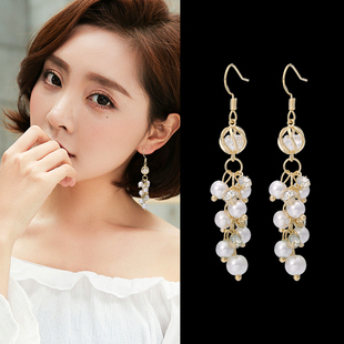 新款巴洛克珍珠耳环花朵长款流苏耳坠气质日韩大方耳饰女青春耳挂