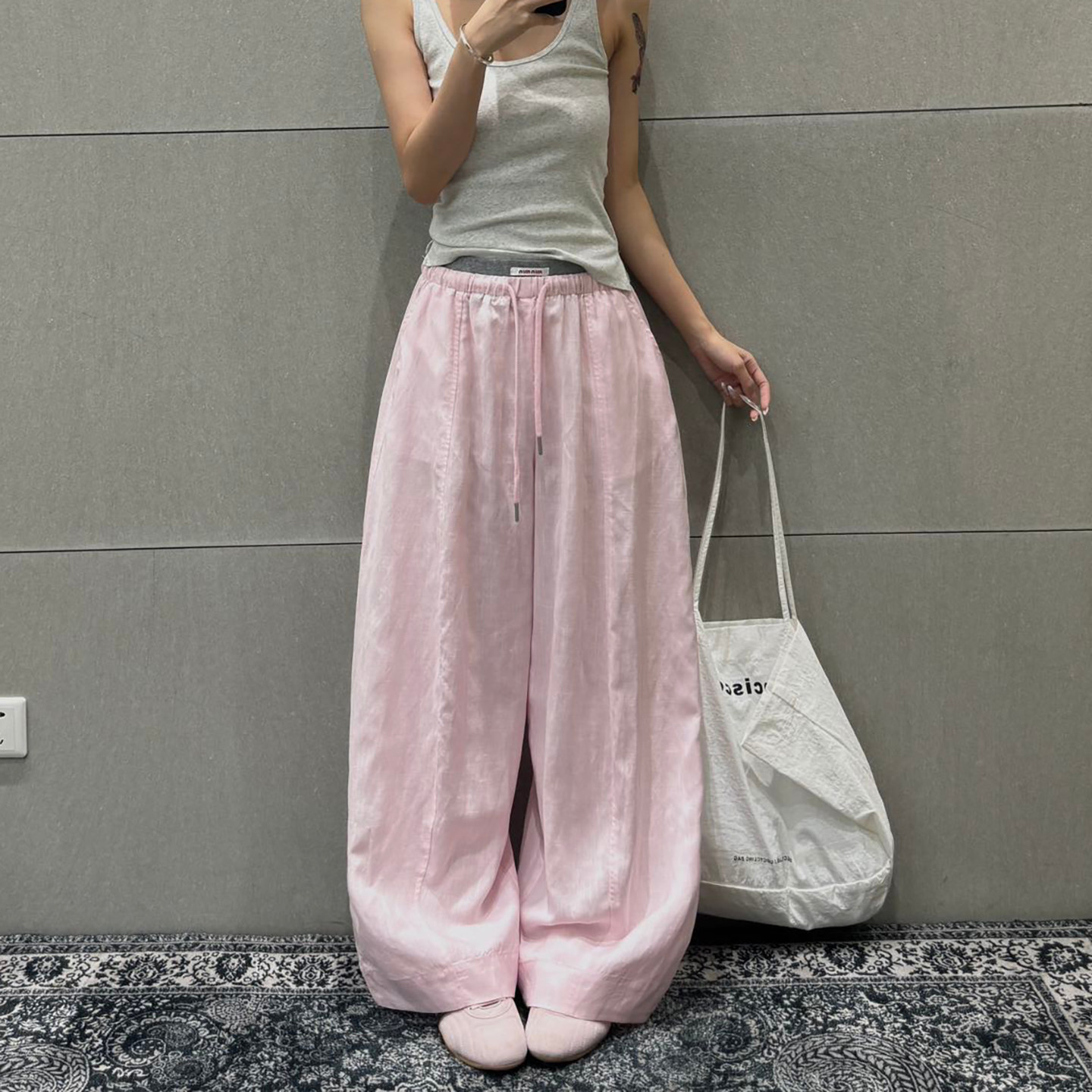 夏季棉麻休闲阔腿裤女高腰宽松潮