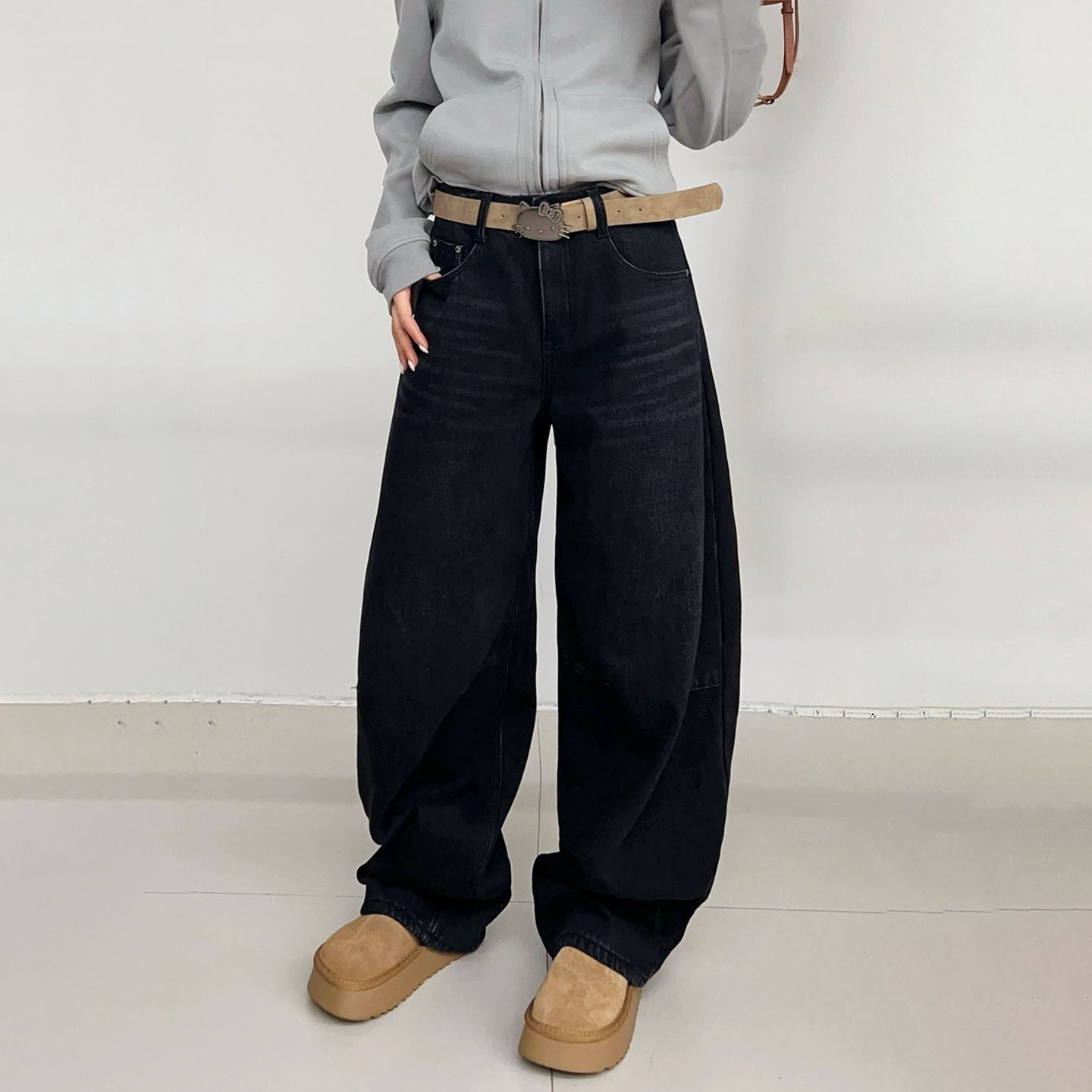 欧洲站加绒牛仔裤弯刀裤