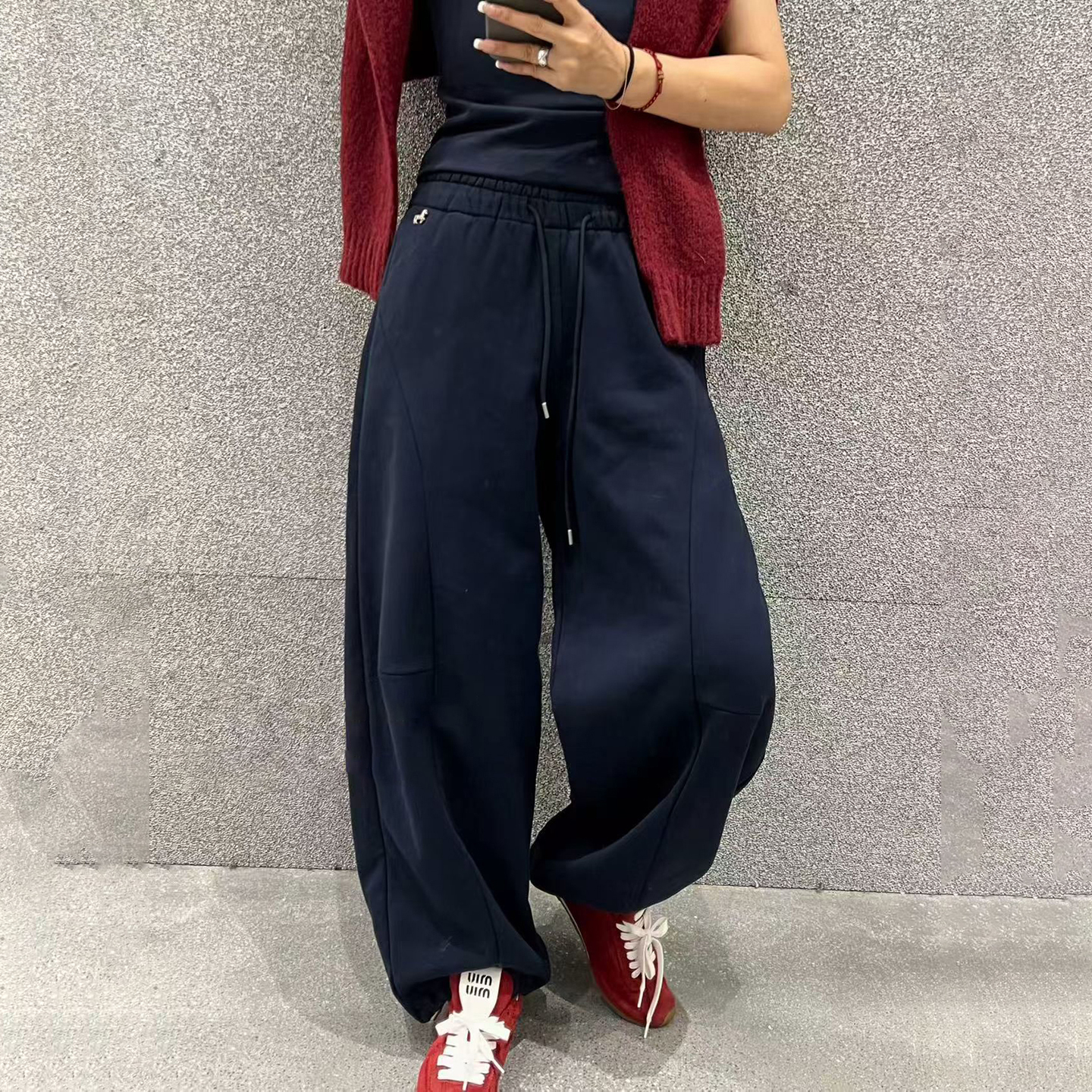 冬季加绒休闲卫裤女高腰弯刀裤潮