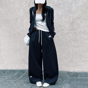 宽松显瘦阔腿裤 新品 潮 女2026年春季 欧洲站休闲运动风连帽卫衣套装