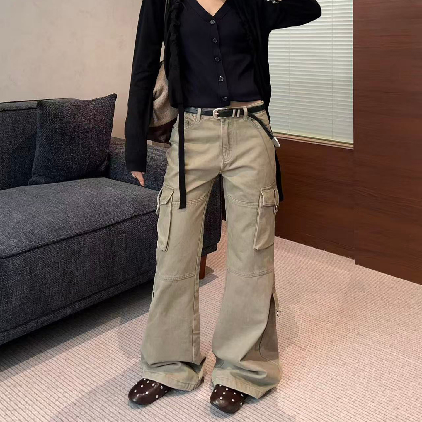 欧洲站工装风牛仔裤女喇叭裤女2026年秋冬新款高腰修身显瘦长裤女