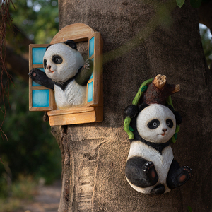 创意小熊猫摆件民宿院子树上装饰挂件幼儿园户外庭院花园装饰壁挂