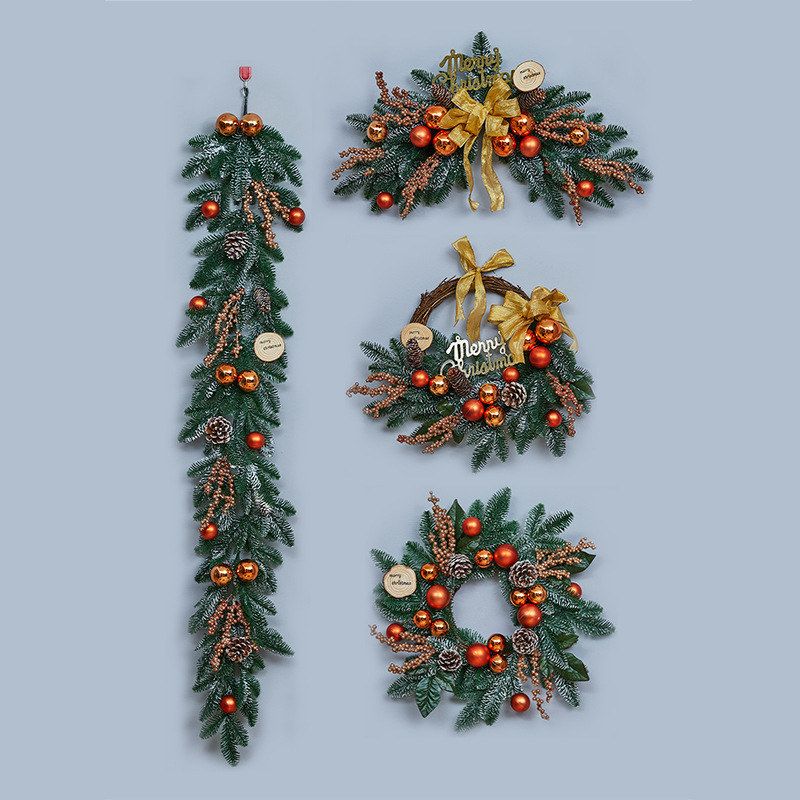 圣诞节藤条装饰品花环藤条牛角香槟金墙挂门挂酒店商场场景布置