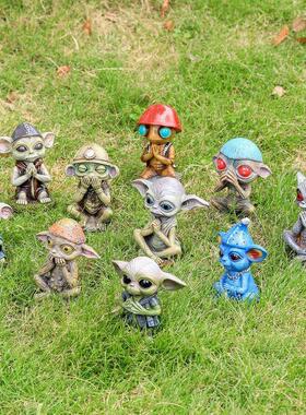 跨境万圣节哥特式风外星人树脂工艺品摆件户外侏儒矮人花园装饰品