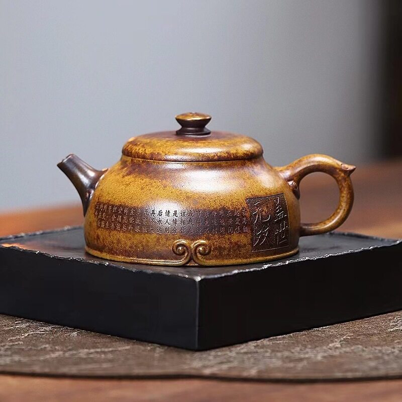 盖世无双手工刻画立体浮雕柴烧茶壶宜兴紫砂壶工堂供货源头茶具