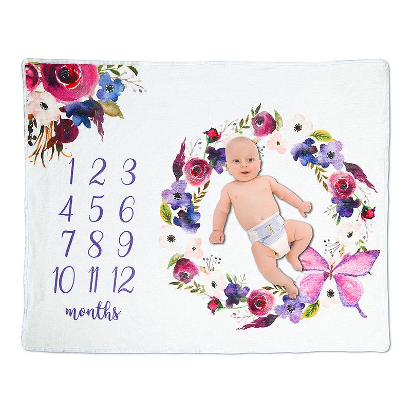 2020秋冬里程碑毯子法兰绒印花宝宝拍照纪念背景布月份写真毯子