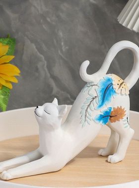 欧式家居简约祈祷趴猫摆件客厅书房桌面动物装饰品树脂工艺品摆件