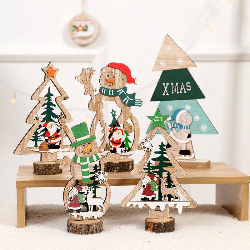 圣诞节装饰品木质创意圣诞树桌面摆件橱窗场景布置老人雪人小摆件