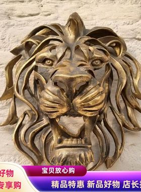 2023跨境新品镂空狮子头雕像树脂工艺品挂壁装饰品墙挂装饰摆件