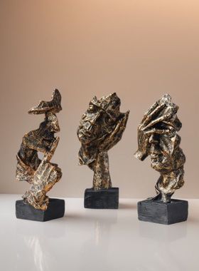 欧式沉默是金小号迷你三件套树脂工艺品摆件酒柜橱窗办公软装装饰