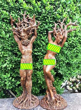 跨境外贸 树根森林女神雕像树脂工艺品摆件 树人雕像3D摆件装饰