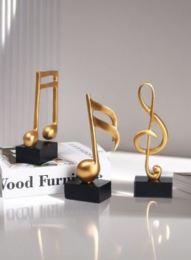 跨境金色音乐音符造型树脂工艺品五线谱高音符钢琴房音乐展厅奖杯