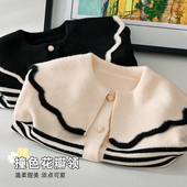 条纹毛线衣 儿童大翻领上衣小女孩开衫 女童针织外套春秋款 洋气童装