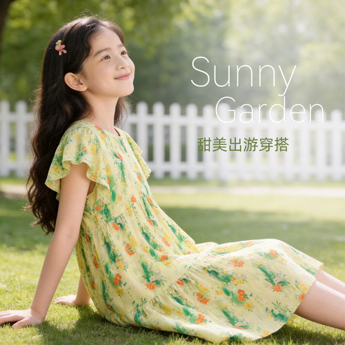 女童碎花连衣裙夏季棉绸A字裙薄