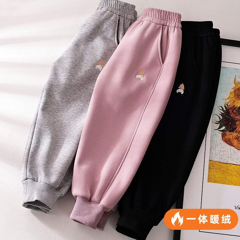 女童加绒裤子加厚一体绒时髦卫裤