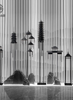 大型造景工艺品新中式凉亭落地摆件售楼处酒店过道走廊装饰品庭院