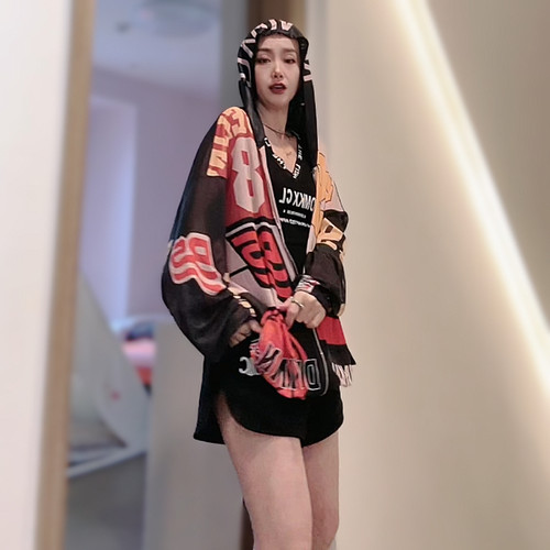 欧货宽松设计连帽防晒开衫上衣女