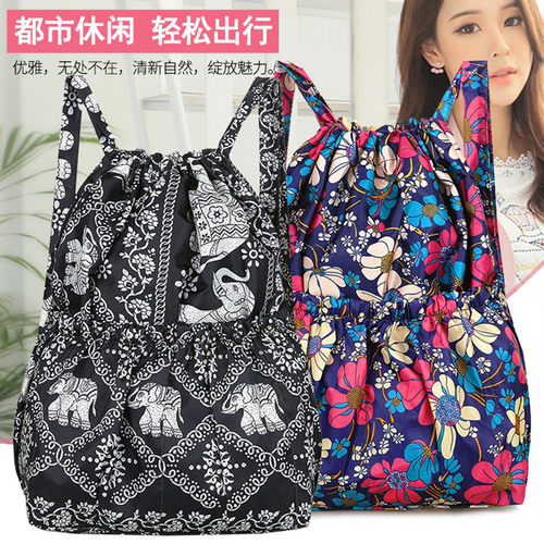 抽绳束口袋双肩包女户外运动妈咪轻便旅行包包大容量收口布袋背包