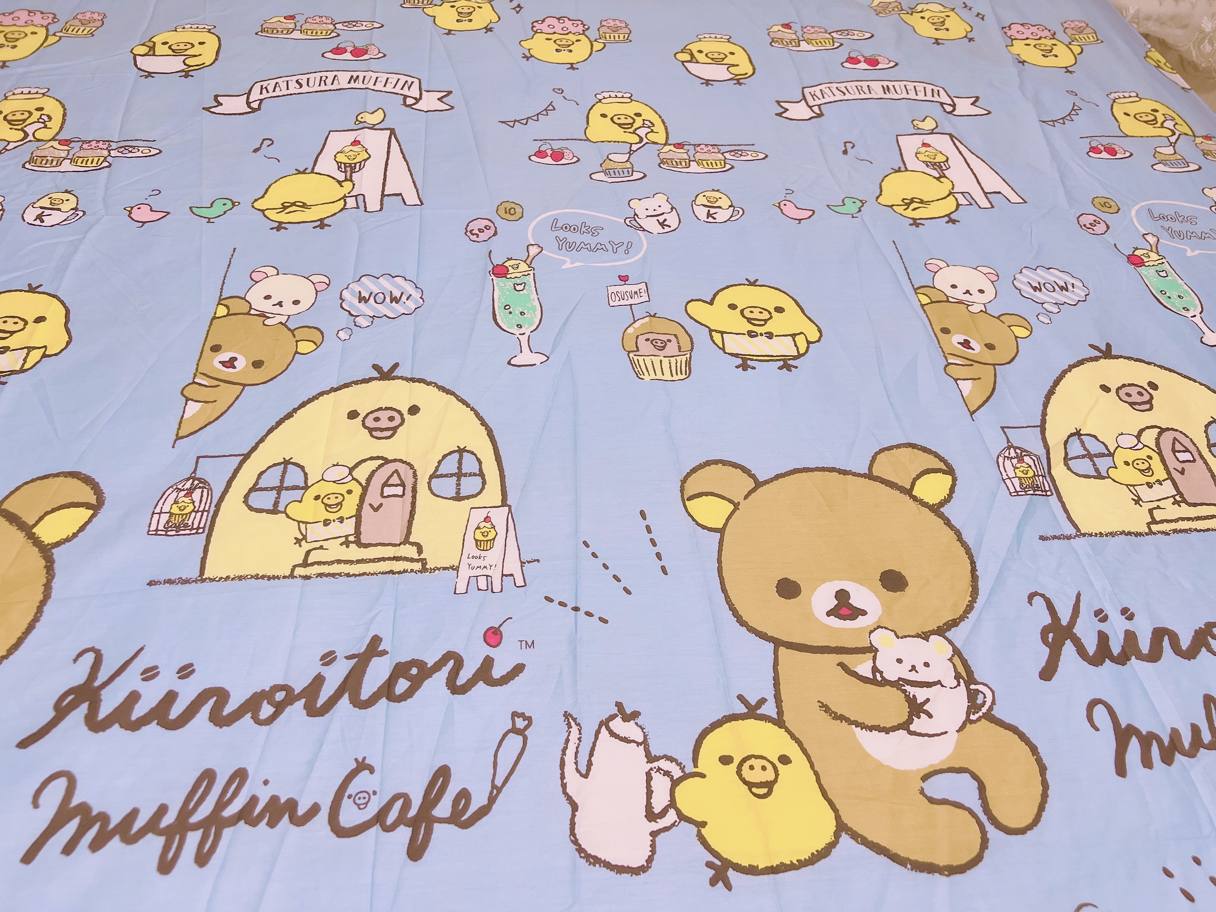 全棉斜纹印花卡通床单 轻松小熊蓝色小鸡房子男女孩可订做尺寸