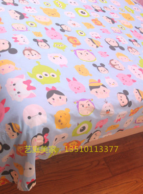 全棉斜纹印花卡通床单 TSUM米奇家族米妮玛丽猫蓝色小图 可订做