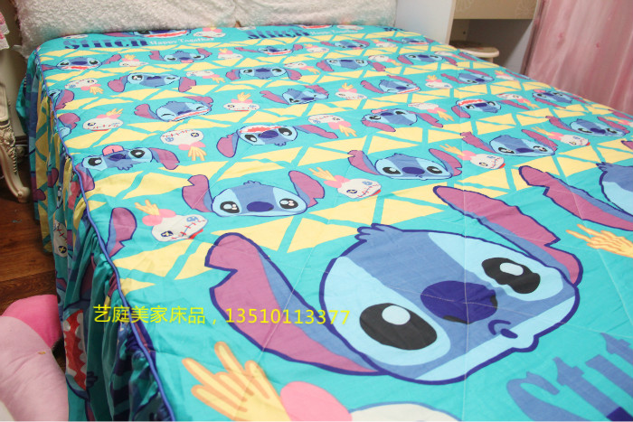 全棉卡通星际宝贝stitch史迪仔床裙夹棉款 黄绿色 可订做