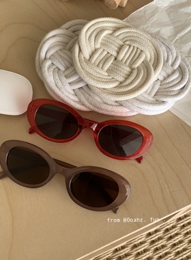 石榴红~猫眼小框太阳镜 适合拍照拽姐椭圆框嘻哈棕色墨镜ins眼镜