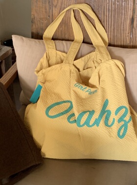 全糖去冰！韩国面料~OoaHZ自制慵懒抽绳托特大容量 Ins单肩帆布包