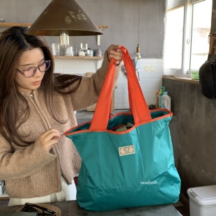 防水可折叠单肩买菜包 大号抽绳环保超市购物袋子 日常采买 岛国款