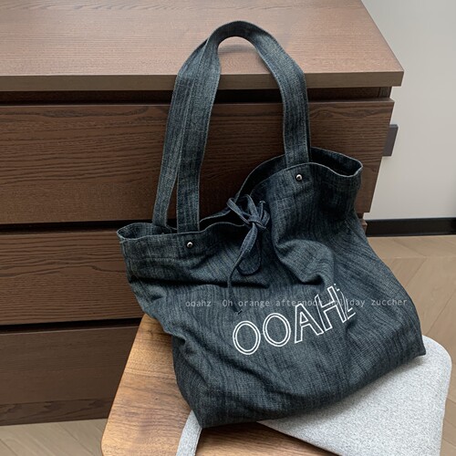 OOAHZ自制 ·汝矣岛~韩国牛仔面料大容量刺绣单肩包ins慵懒托特包