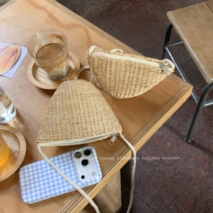 《麦子成熟时》小黄草包斜背草编包 夏日小编织包ins复古色挂饰包