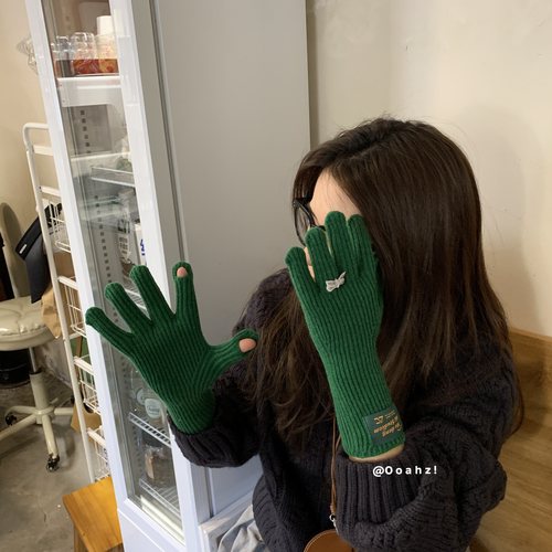 韩系氛围感羊毛混纺针织手套