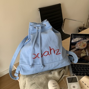 釜山日记｜双肩包 ooahz自制字母刺绣抽绳帆布背包大容量学生包包