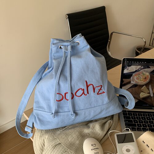 釜山日记｜双肩包 ooahz自制字母刺绣抽绳帆布背包大容量学生包包