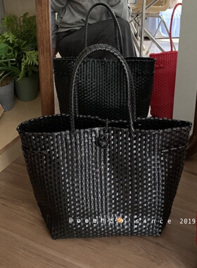 夏日序章~黑色/重工PVC编织包 大容量实用托特包菜篮子百搭沙滩包