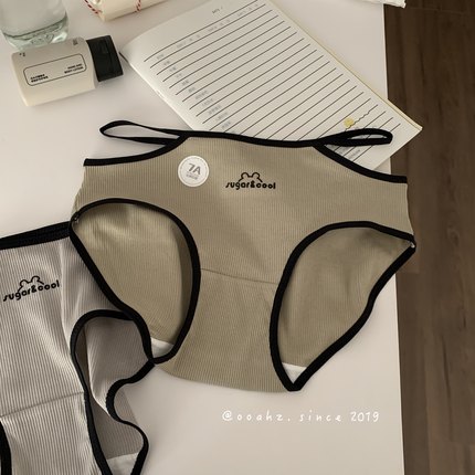"可甜可酷"7A纯棉系带镂空内裤 纯欲少女中腰亲肤字母ins三角裤