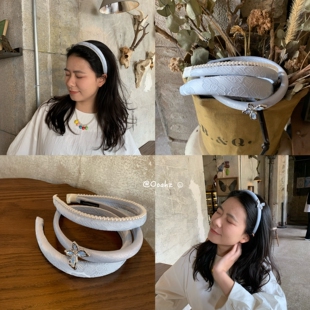 蓝色天空~韩国水钻蝴蝶珍珠baby蓝布艺发箍 时尚优雅头箍百搭发饰