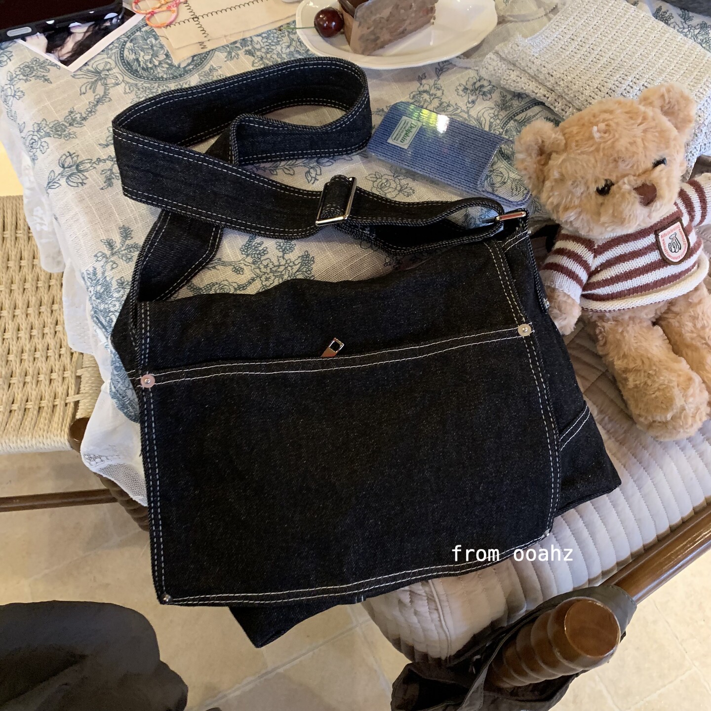 本月终番 中性男女翻盖水洗牛仔布单肩斜跨包文艺复古ins情侣布袋