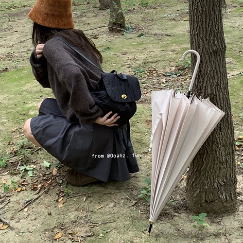 杏花雨~适合拍照的长柄伞 大号16骨纯色雨伞男女皮柄婚庆伞防风