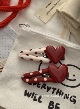 复古波点爱心BB夹 可爱甜美少女刘海夹新年红色发卡刘海发夹发饰