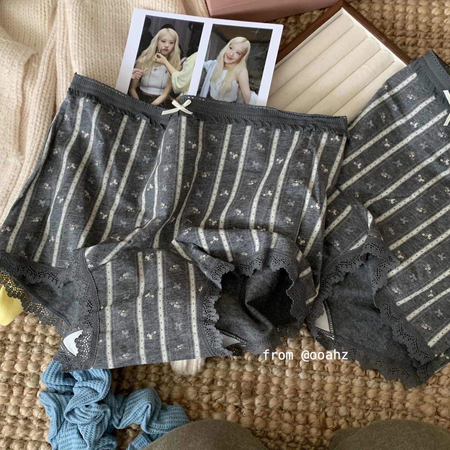 "匿名 喜欢"复古印花条纹平角裤 森系碎花蕾丝加长裆少女中腰内裤