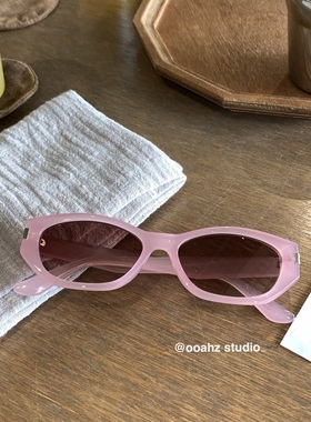 芭乐莓冻~复古少女粉窄框太阳眼镜 ins博主凹造型可可镜辣妹墨镜