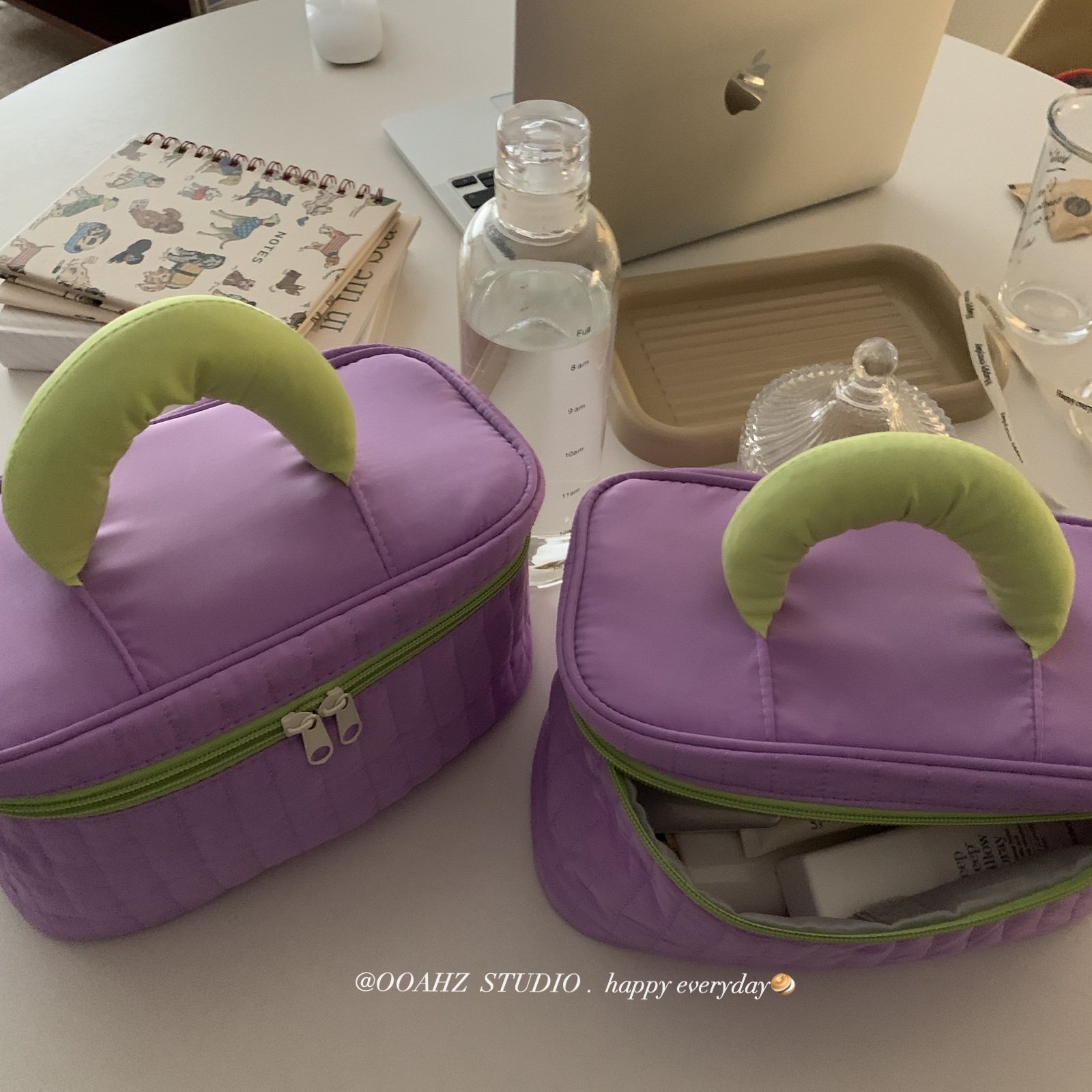 配色分享~ooahz定制桔梗紫大容量尼龙化妆包便携手提护肤品收纳袋