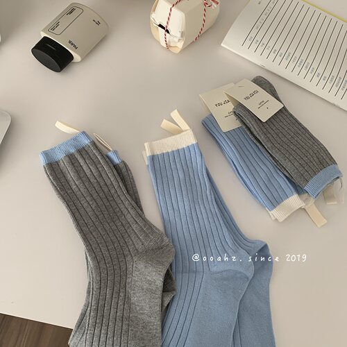 baby蓝春夏拼色学院风ins袜子