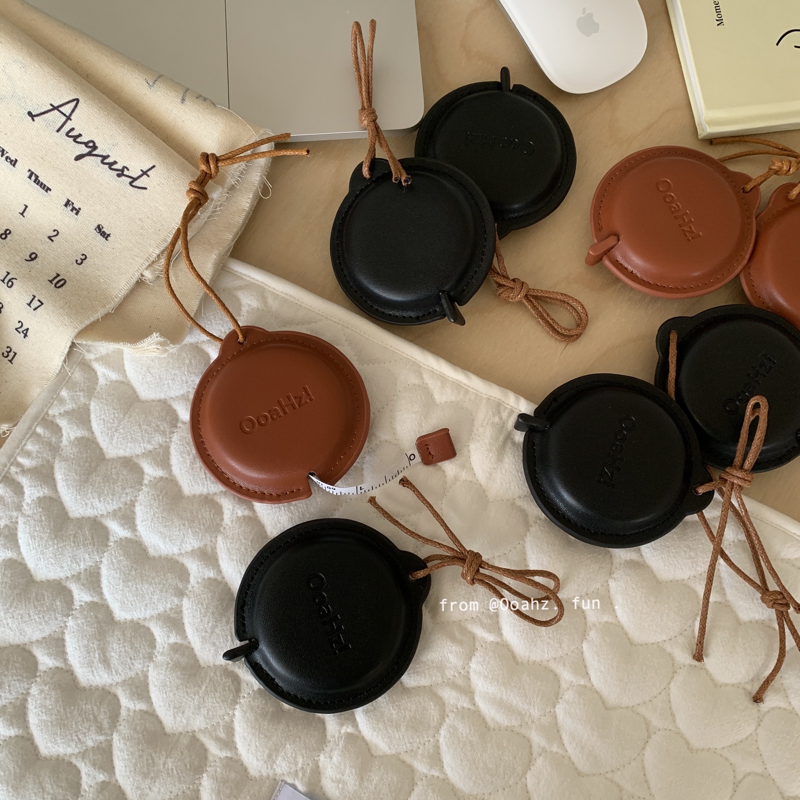 OoaHz！回馈款~自动伸缩PU皮量衣卷尺家用小软尺迷你圆形皮尺挂件