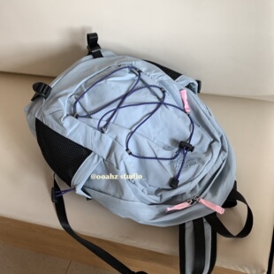 夏塔徒步~ooahz自制冰川蓝·远足登山包 韩国大容量ins尼龙双肩包