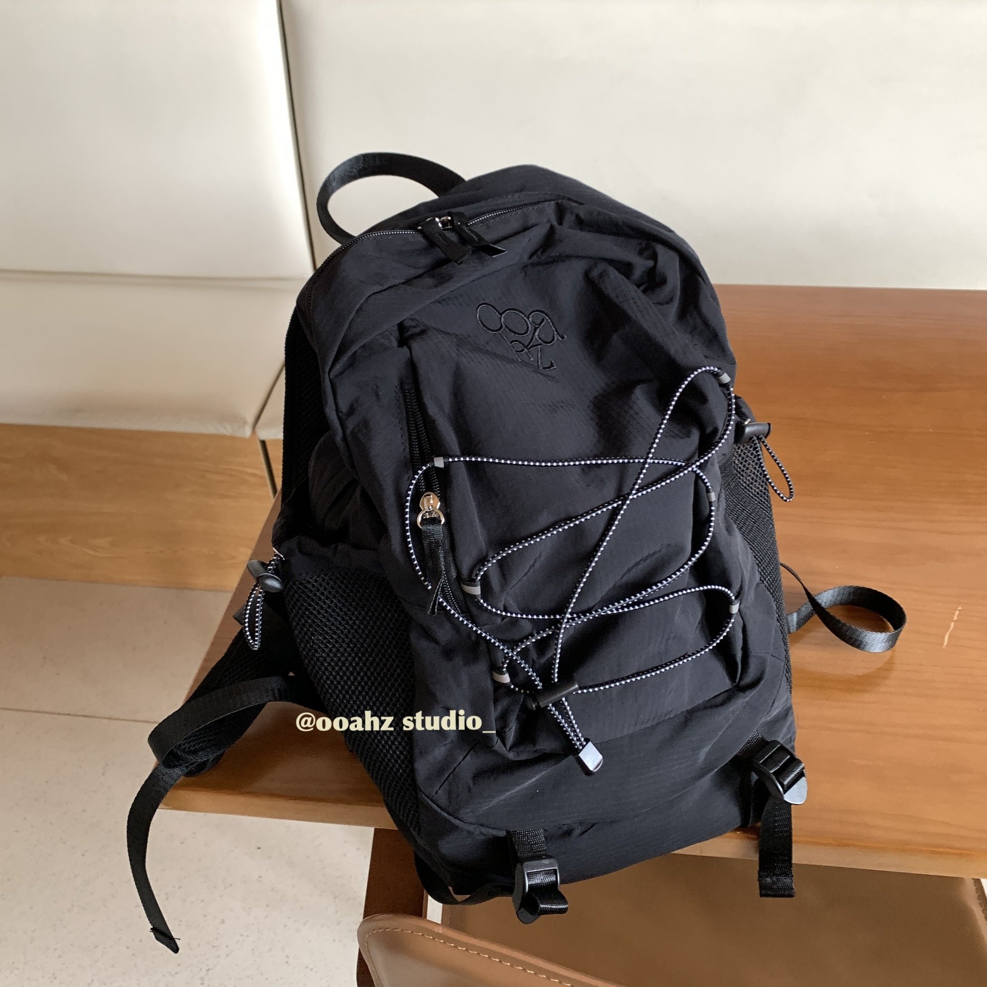 夏塔徒步~ooahz自制暗夜黑·远足登山包 韩国大容量ins尼龙双肩包